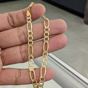 10kt Real Gold Figaro Diamond Cut Bracelet 6.5mm 9.5 inches